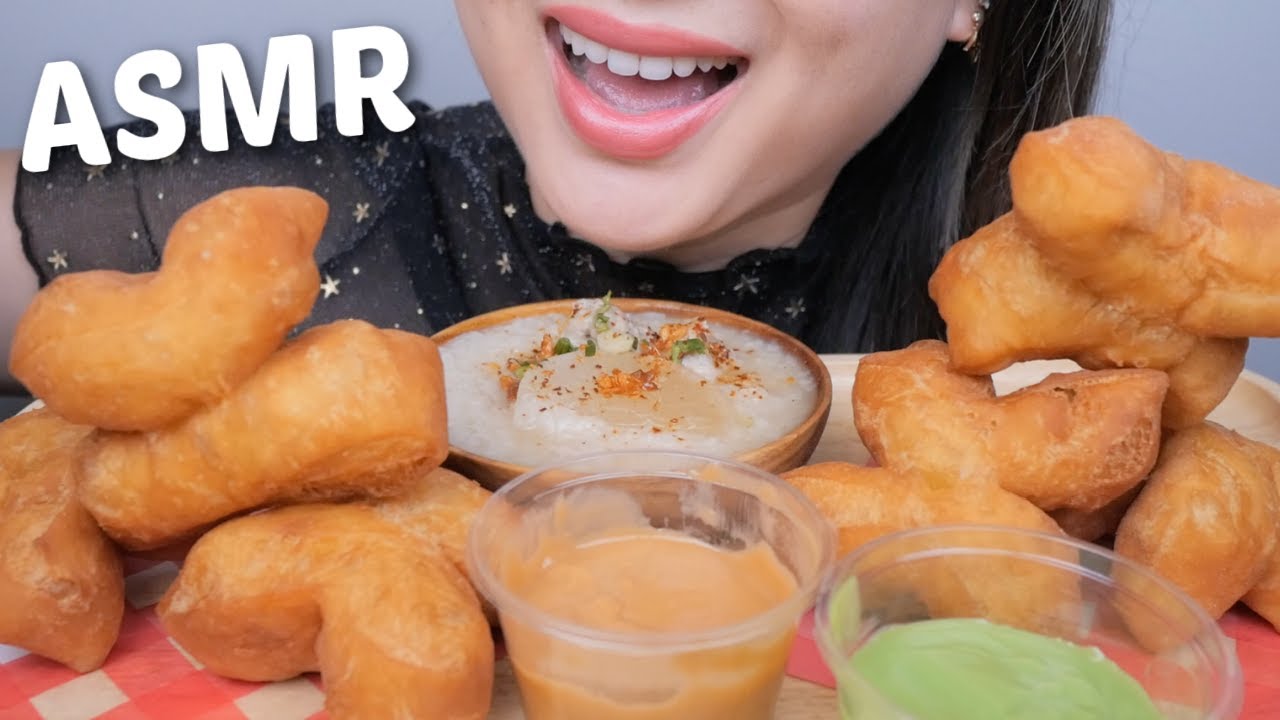 ASMR *Classic Thai BREAKFAST Donuts with Pork Conjee Light Whisper Slurping & Saquisy Eating Sounds