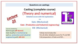 (Lecture 23) Casting complete course- questions and answer on casting