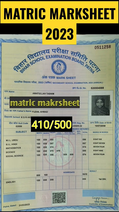 BIHAR BOARD MATRIC RESULTS 2023 | 10th results 2023 marksheet | Matric marksheet #trending #toppers