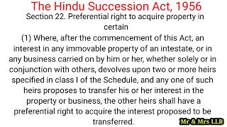 Section 22 Preferential right to acquire property in certain cases - Hindu Succession Act