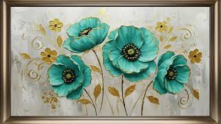 Blue Gold Flower Frame TV Art | Elegant Screensaver Background For Your TV