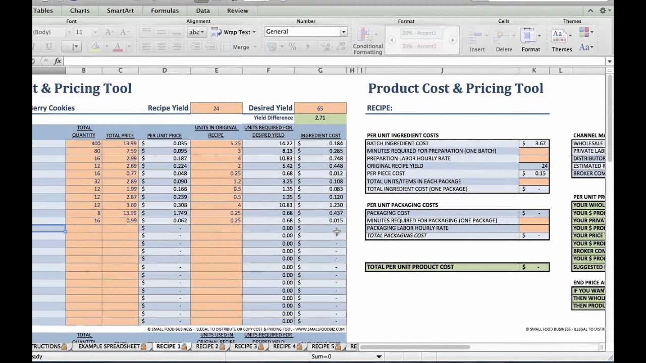 Food Product Cost & Pricing Tutorial Regarding Restaurant Menu Costing Template