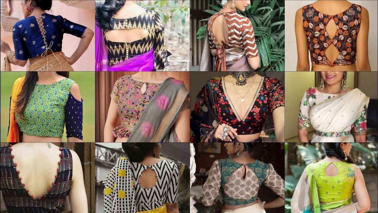 Beautiful saree blouse front and back neck designs//#printed ...