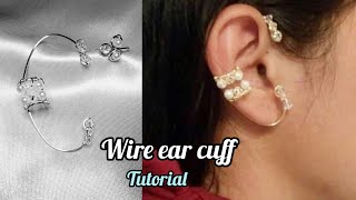 Triple earrings [ear cuffs / ear stud] - Pearl Crystal Beaded Wire Ear Cuffs - DIY Make Your Own