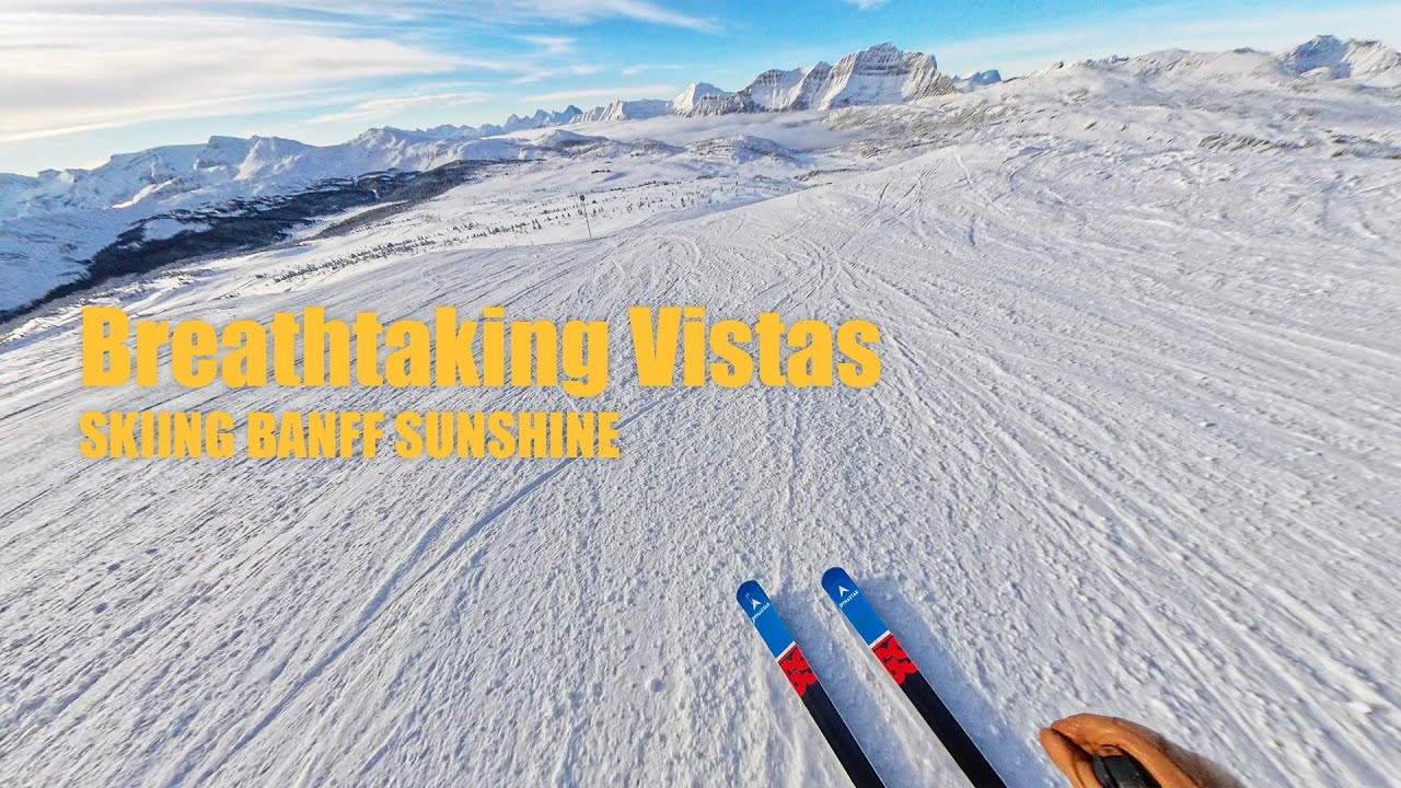 Катание на лыжах в Банфе с солнечным светом | Захватывающие виды на зеленую трассу [4K]