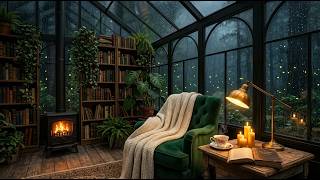 [No Ads] Rain on Glass & Cozy Glasshouse Library | 432Hz Soft Felt Piano, Sleep ASMR (3 Hours)