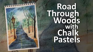 Road Through Woods | Chalk Pastels | Victorian Lamp Post | Soft Pastel Illustration | Scenery | Road screenshot 3