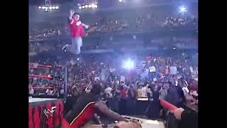 Shane Mcmahon Elbow Drops The Rock Through Announce Table
