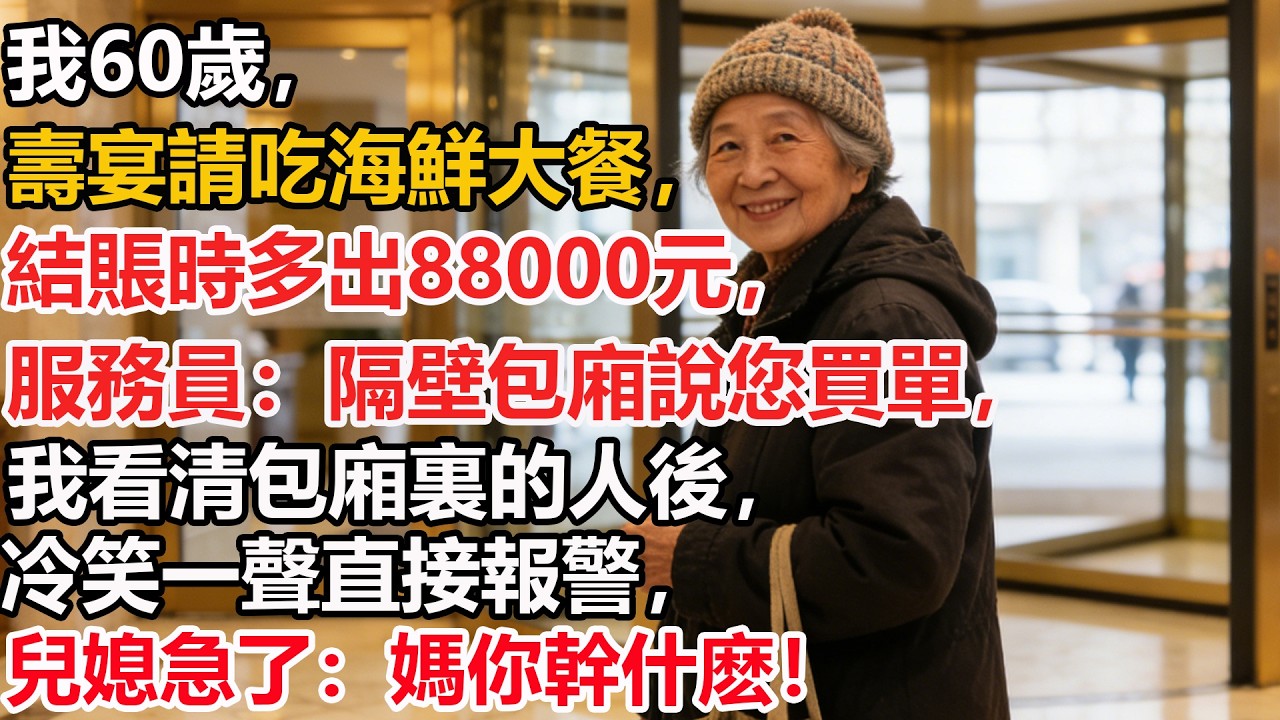 我60歲，壽宴請吃海鮮大餐，結賬時多出88000元，服務員：隔壁包廂說您買單，我看清包廂裏的人後，冷笑一聲直接報警，兒媳急了：媽你幹什麽！