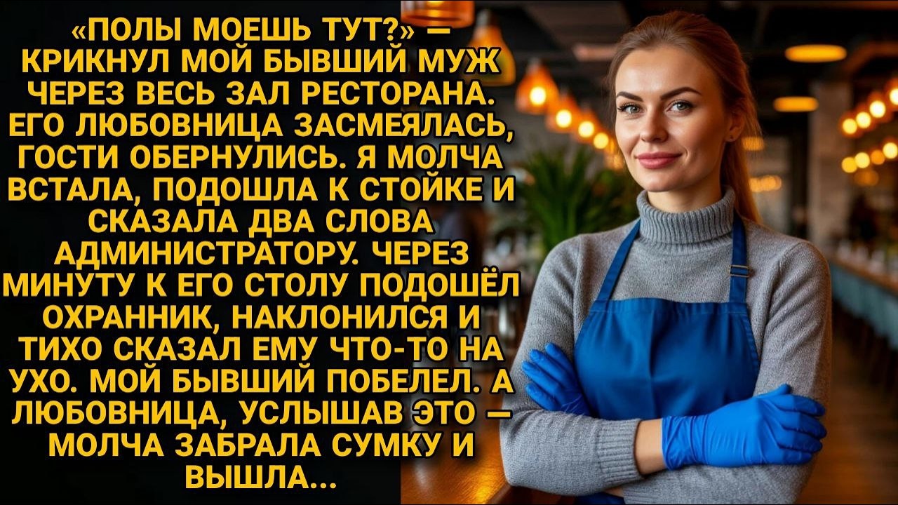 «Полы моешь тут?» — крикнул бывший муж через весь зал. Охранник наклонился к нему и тихо сказал...