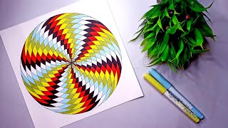 Symmetrical 3D Geometrical Optical Illusion Art Based Circles|How to Draw Geometrical Illusion Art