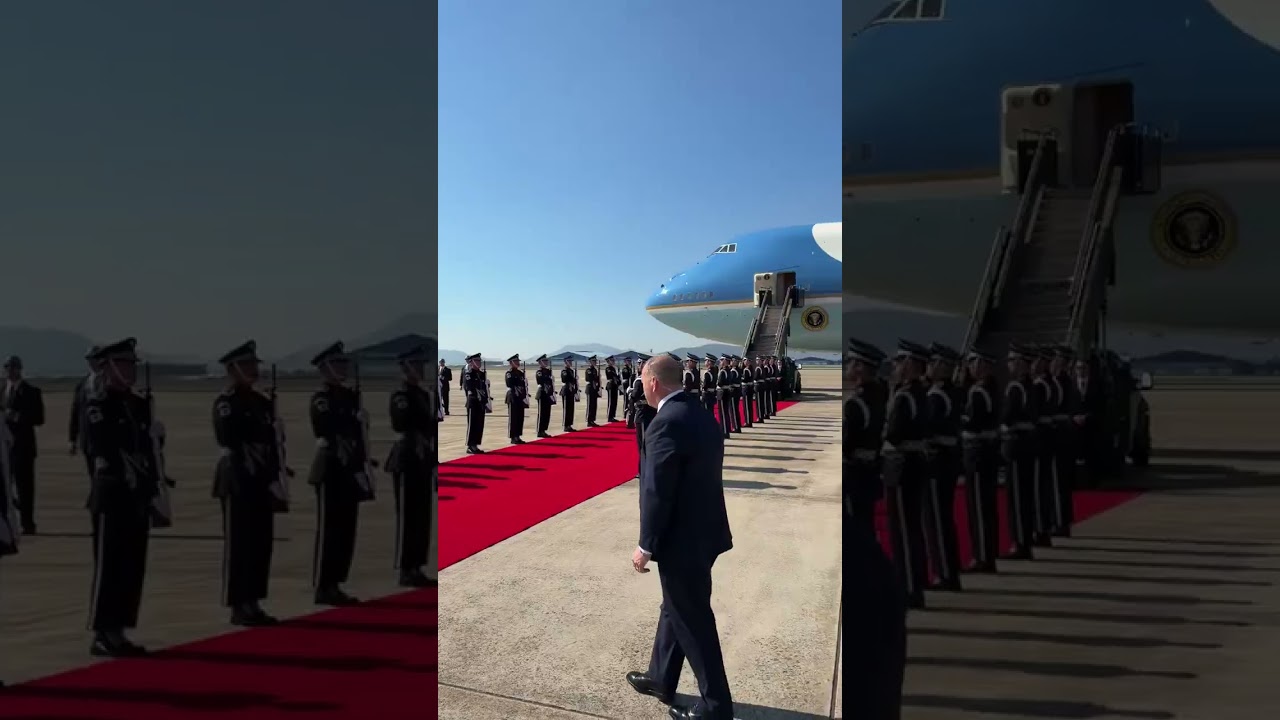 President Donald Trump lands in South Korea and is greeted with YMCA 🇺🇸🇰🇷