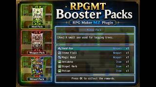 RPGMT Booster Packs Plugin for RPG Maker MZ | Create own Booster Packs with Items, Weapons or Armors