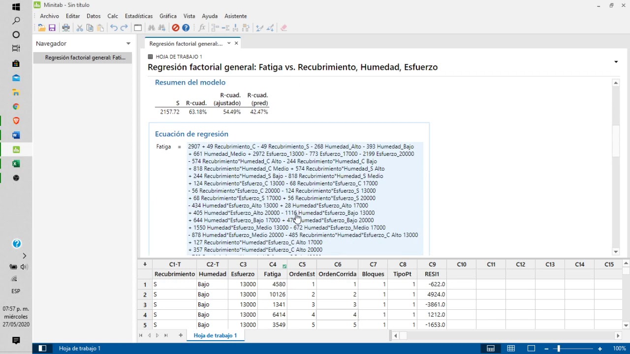 Ejercicio ANOVA 3 Factores DOE Minitab