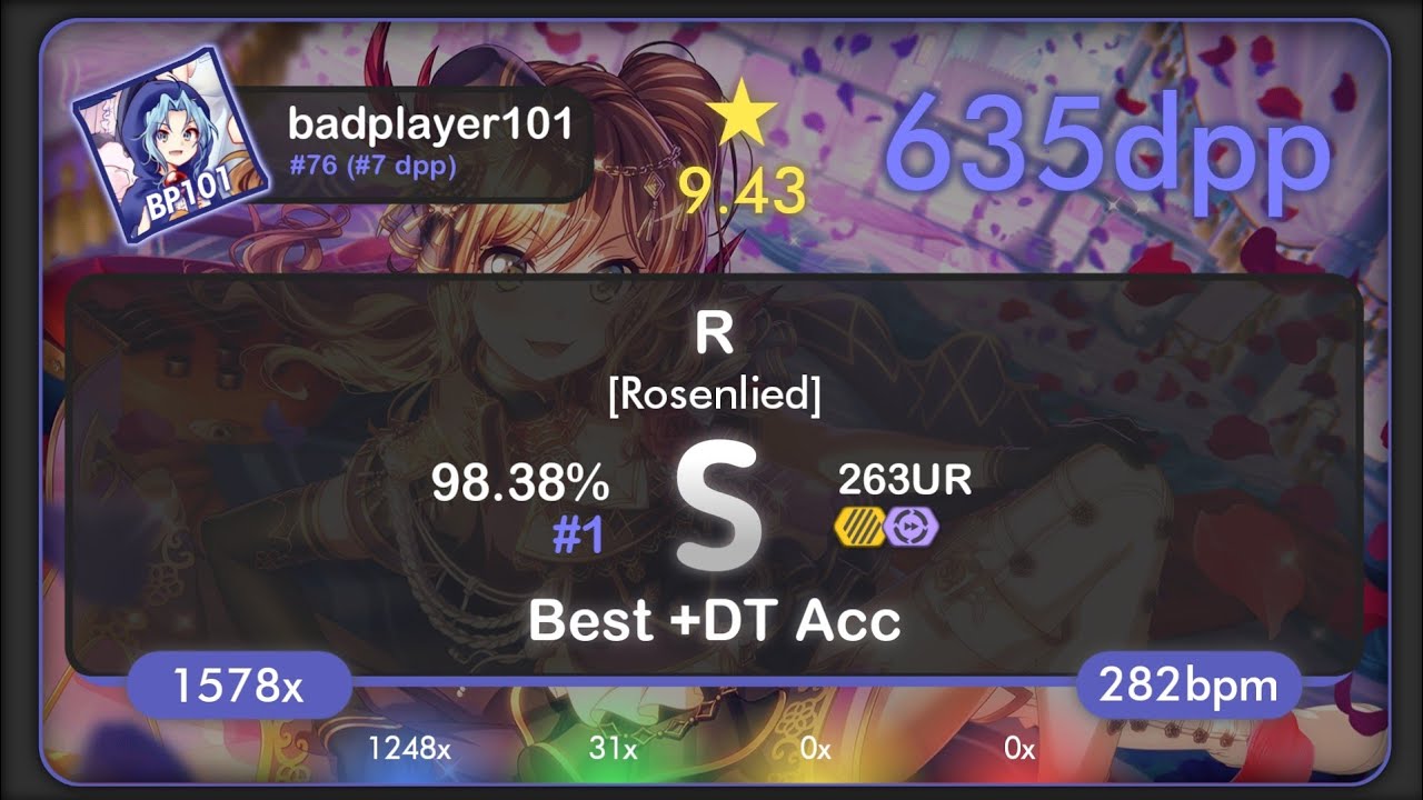 badplayer101🇧🇷 | Roselia - R [Rosenlied] +HDDT 98.38% {#1 1220pp FC} - osu!droid