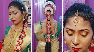 South Indian Bridal Hairstyle/POOLA JADA/Puff Hairstyle With Mangtika Setting/Avoid SplitPuff #PUFF screenshot 5