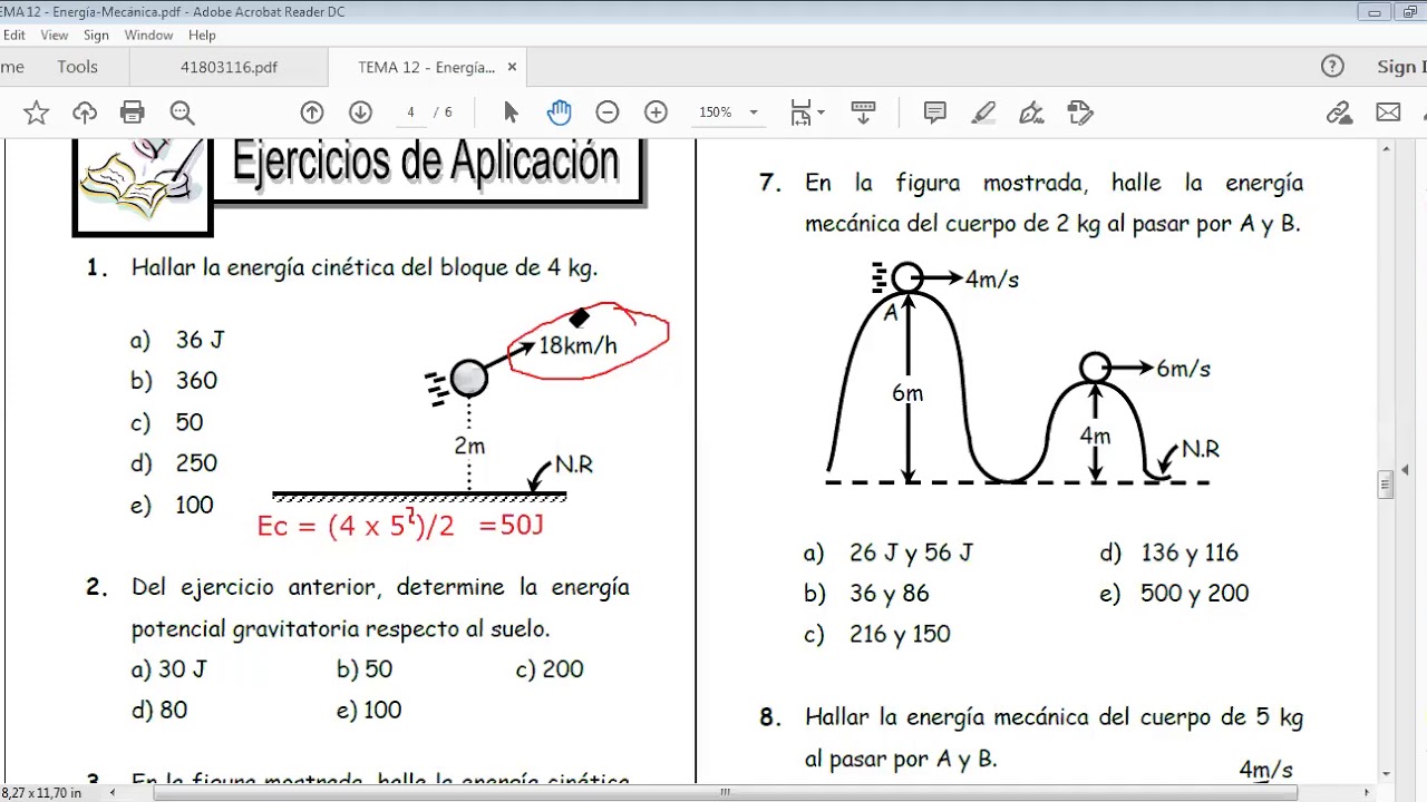 Ejercicios Sobre Energia Cinetica Y Potencial