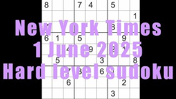 Sudoku solution – New York Times 1 June 2025 Hard level
