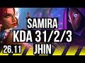 SAMIRA &amp; Nautilus vs JHIN &amp; Sona (ADC) | Good KDA: 31/2/3, 55K damage | NA Master | 26.11