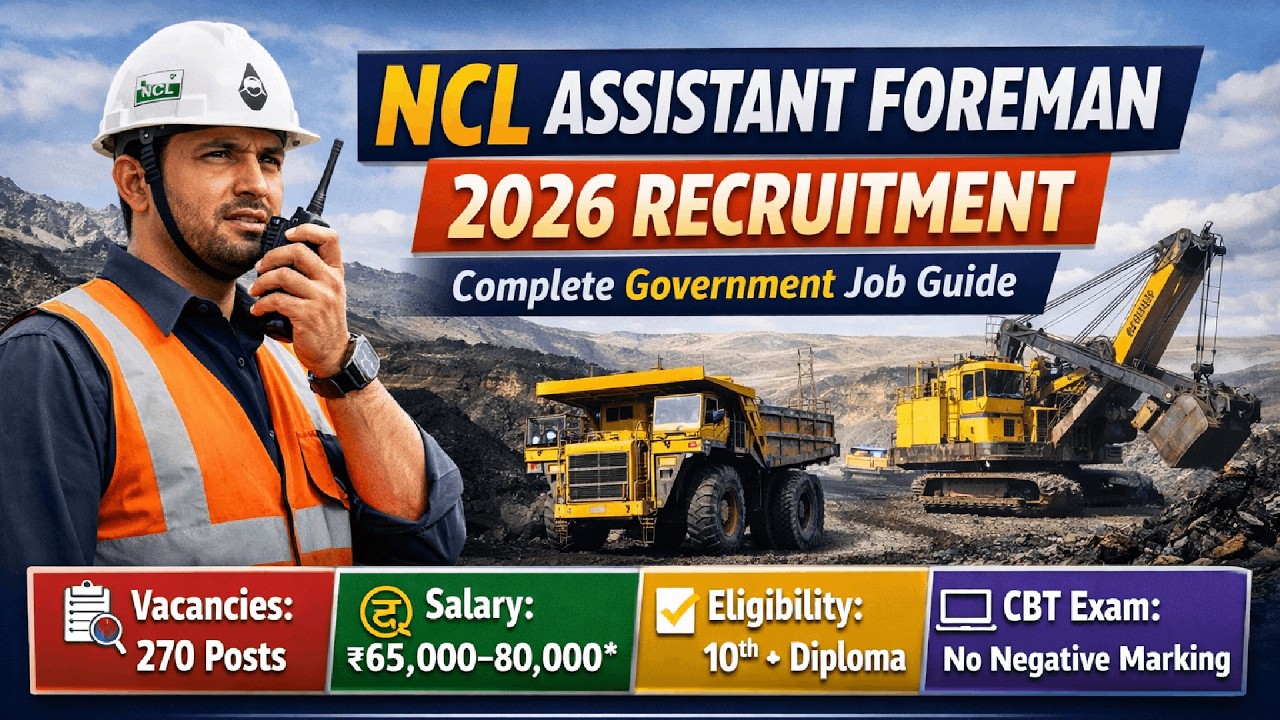 NCL Assistant Foreman Recruitment 2026 🔥 270 Vacancies | Salary ₹47,330 | Diploma Govt Jobs