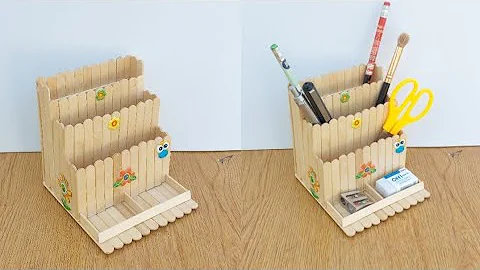 DIY Pen holder with ice cream Sticks | DIY Desk Organizer with ice cream sticks