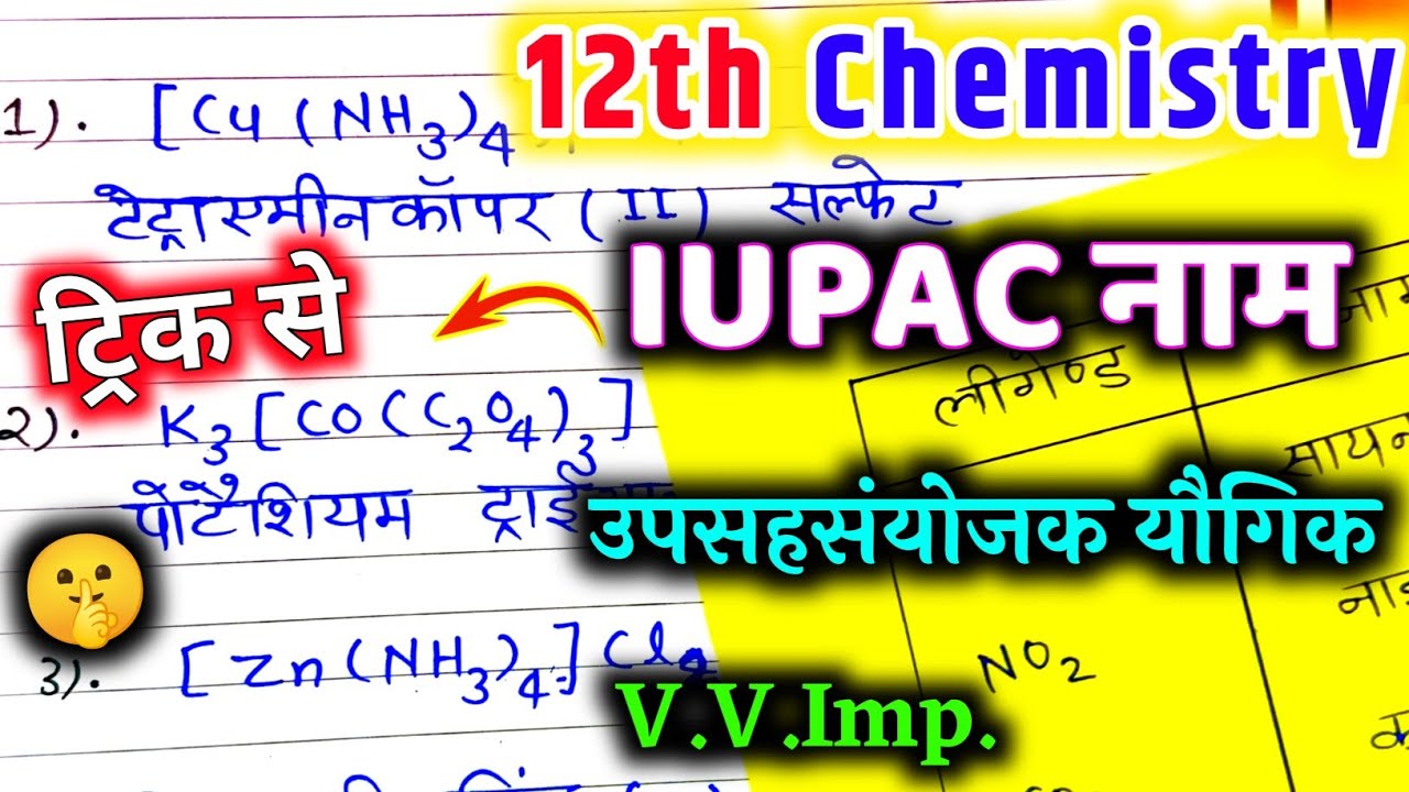 उपसहसंयोजन यौगिक iupac name / iupac numencluture 12th Chemistry / coordination compounds IUPAC ट्रिक