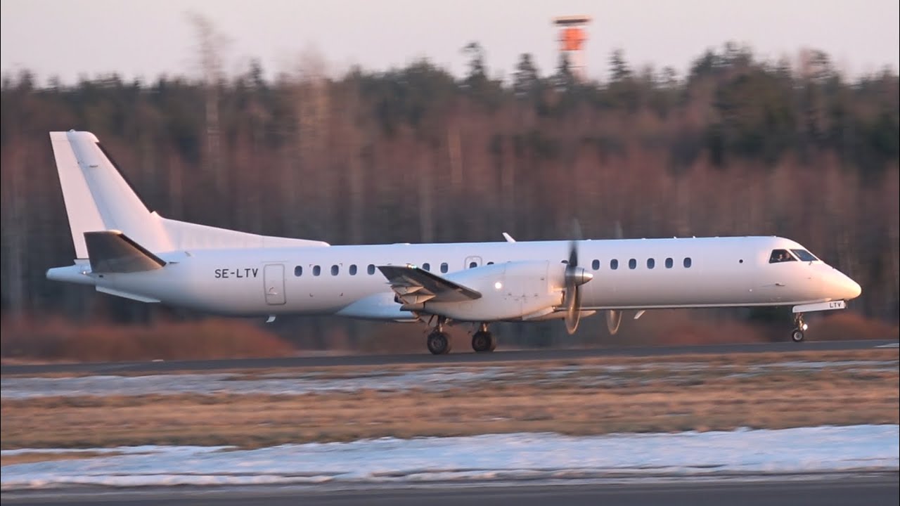 SAAB-2000 SE-LTV departure at Tampere-Pirkkala 