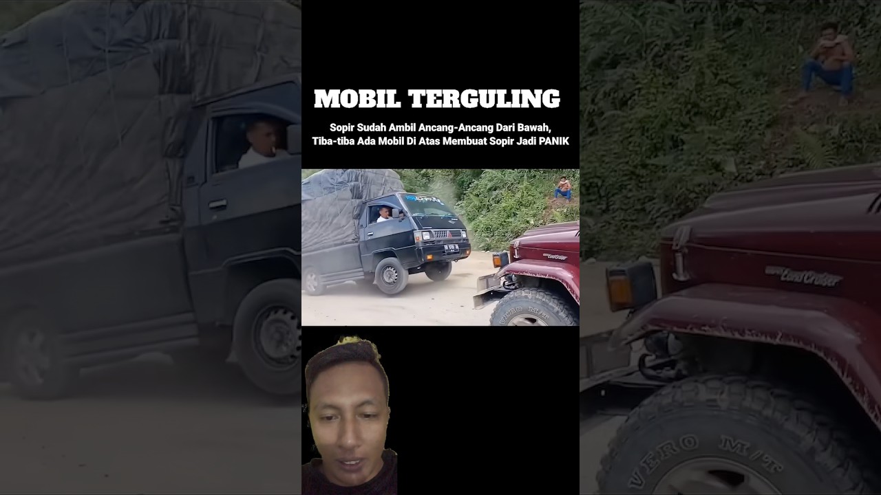 Пикап не смог подняться на холм и перевернулся.