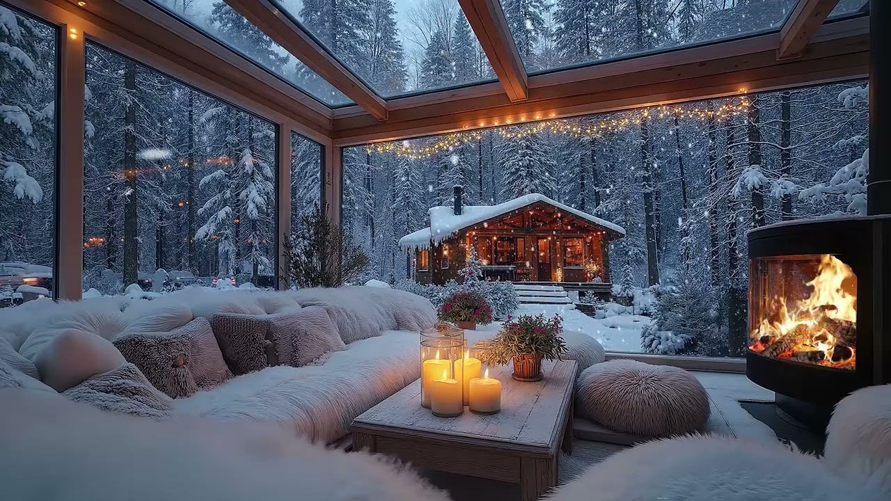 Cozy Winter Piano & Fireplace Ambience ❄️ 1 Hours of Relaxing Music for Sleep & Study