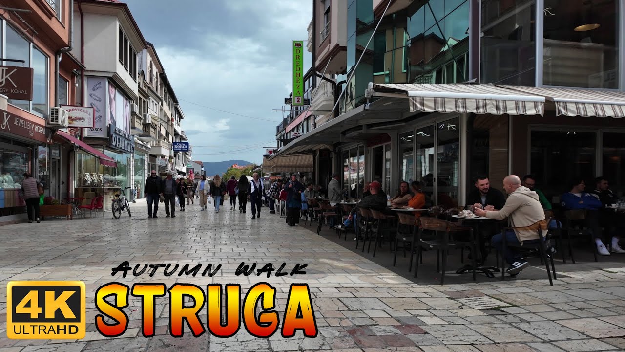 STRUGA, Macedonia (2024) 【Autumn WALK TOUR 4K】 🚶‍♂️ Прошетка низ СТРУГА во Есен, Македонија