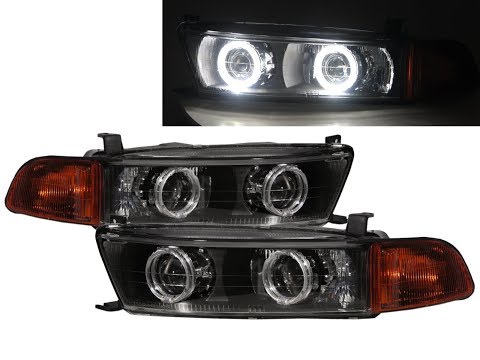 CrazyTheGod Galant 98-05 Guide LED Halo Dual Projector Headlight Headlamp Black EU V2 for Mitsubishi