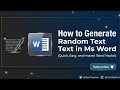How To Generate a Random Text in Ms Word एमएस वर्ड में  टैक्स कैसे जनरेट करें उसके फार्मूला #video 