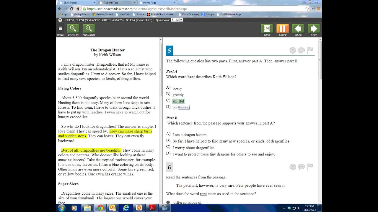 SBAC - Highlghting a Section and Expanding a Text Box