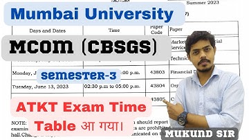 Mcom Sem-3 (CBSGS) ATKT Exam Time Table Declared l Mumbai University l Mukund Sir