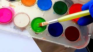 Learn rainbow colors with watercolor paints, 学习英语中的彩虹色。 水彩颜料