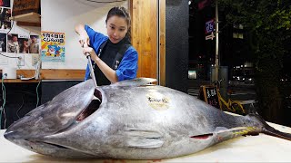 Beautiful Master’s Giant Tuna Cutting 美人魚屋のマグロ解体ショーに密着！Japanese Street Food 魚屋の台所 名古屋グルメ 魚屋の森さん