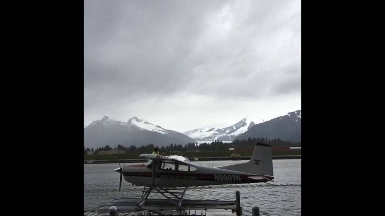 Fueling Float Planes in Juneau Alaska. Mendenhall Glacier in the