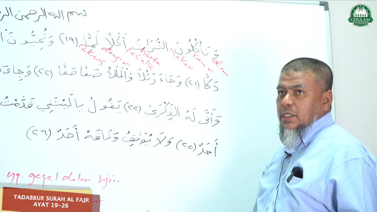 19 Okt 2020 || Tadabbur Surah Al Fajr ayat 19-26 || Ustaz Abd Muein Abd Rahman