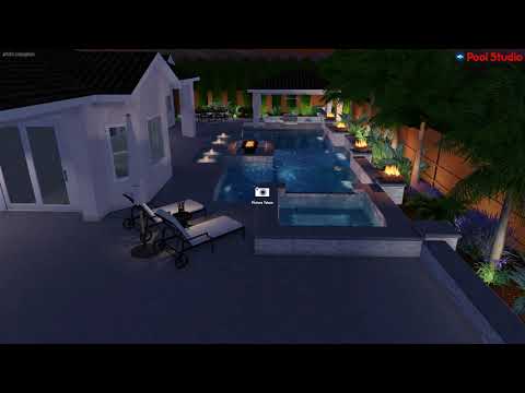 Modern Pool Spa With Outdoor Kitchen And Floating Fire Pit Youtube