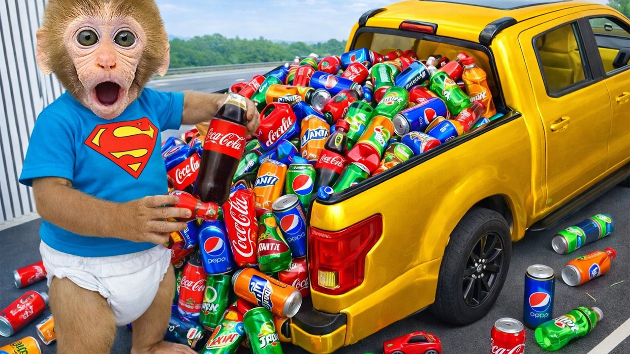 القرد بون بون يحصد الحلوى العملاقة ويقود سيارة ليغو لاصطحاب فرخ البط والذهاب إلى السوبرماركت