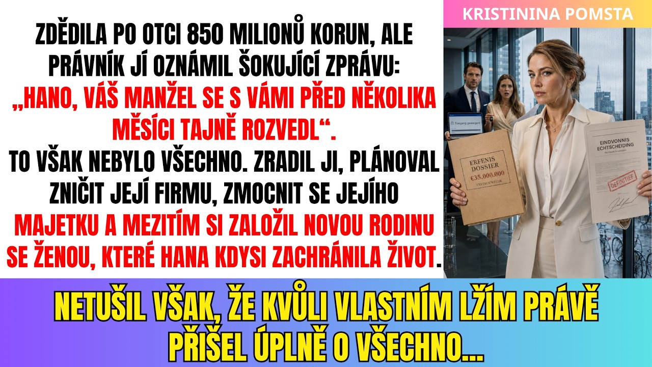 Pršelo, když mi právník oznámil, že jsem zdědila 850 milionů korun. Pak se zarazil, podíval se do systému a řekl: „Vy jste už dva měsíce právně rozvedená.“ Myslela jsem, že se přeslechla. S tím...