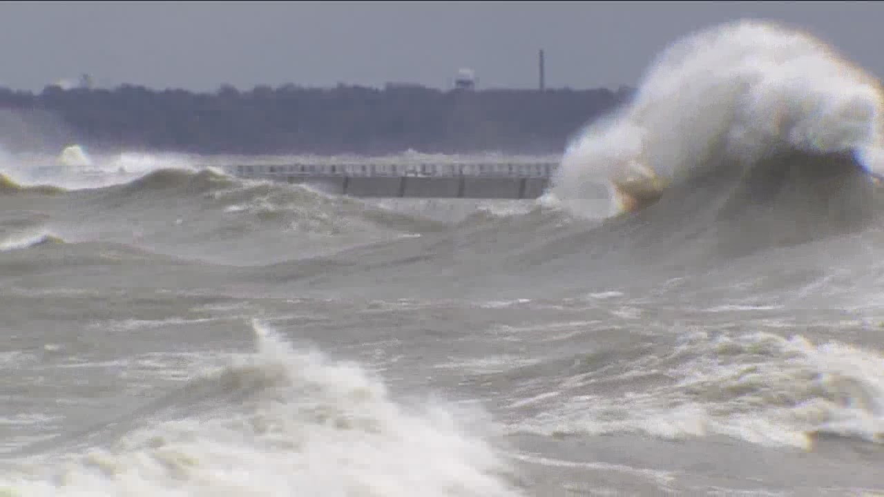 Waves crash, leaves swirl on windy Wisconsin Halloween YouTube
