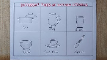 Different types of Kitchen Utensils drawing easy| 6 Kitchen Utensils drawing| Pencil Chart drawing