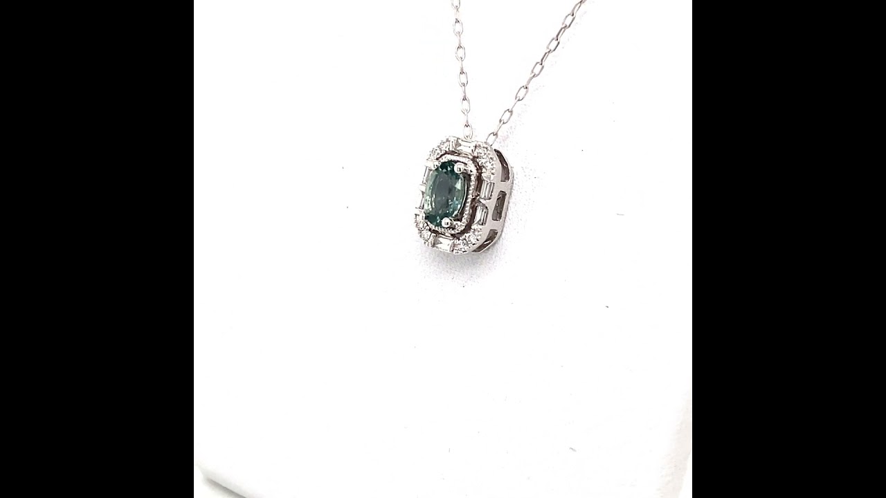 Montana Sapphire Oval & Diamond Round & Baguette Pendant 10K White Gold
