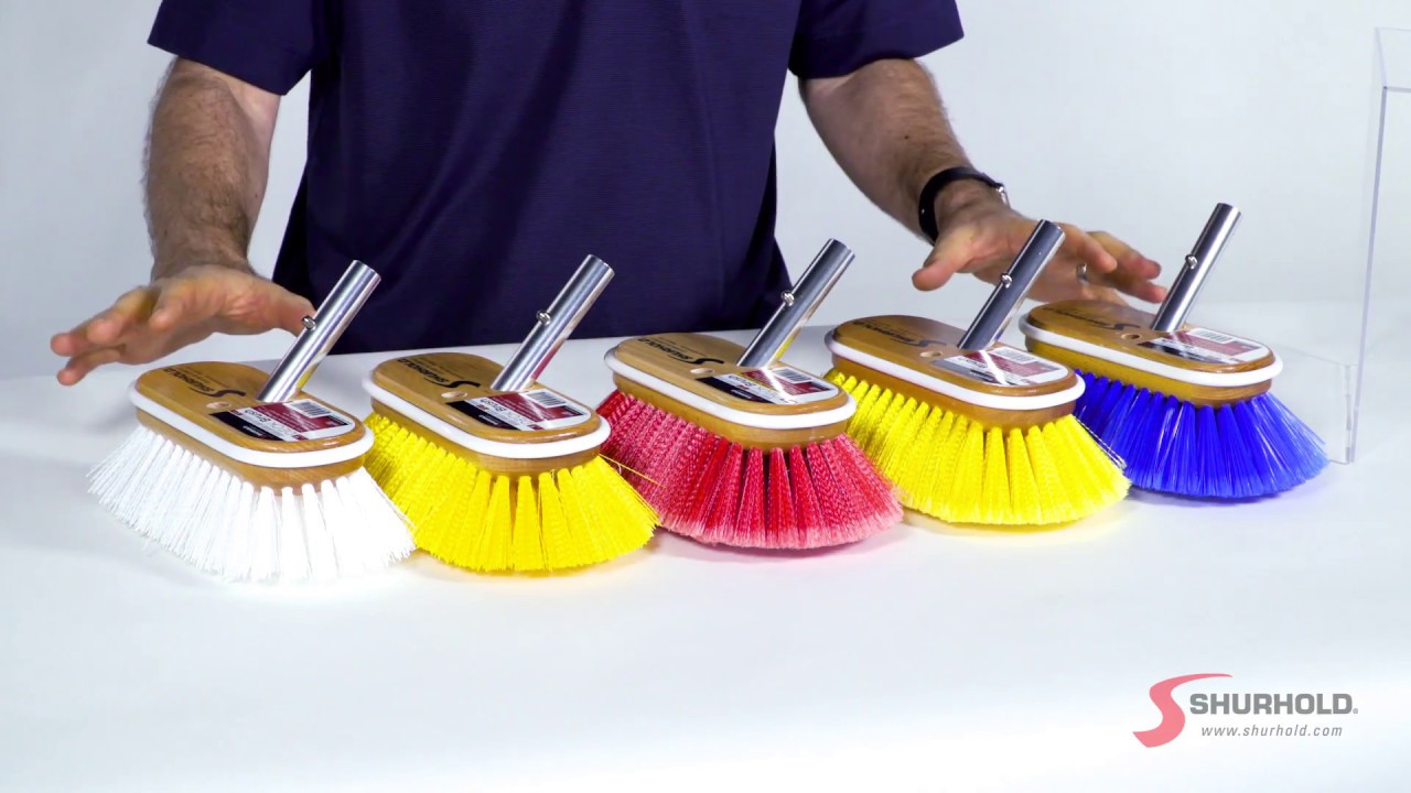 Shurhold 980 10 Inch Soft Bristle Brush, Deck Brush with Yellow Polystyrene Bristles  Soft, Yellow