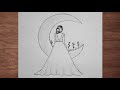 How to draw a Girl with moon pencil sketch | Easy Drawing for Beginners | Step by Step Drawing |