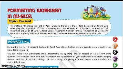 Formatting Worksheet in MS Excel, Part1, Ch 6, Class 6, Computer, IT Planet, APS CBSE