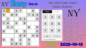 The New York Times Daily Sudoku 2025-10-13 Easy