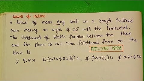 A block of mass 2kg rest on a rough inclined plane making an angle of 30° with the horizontal.The
