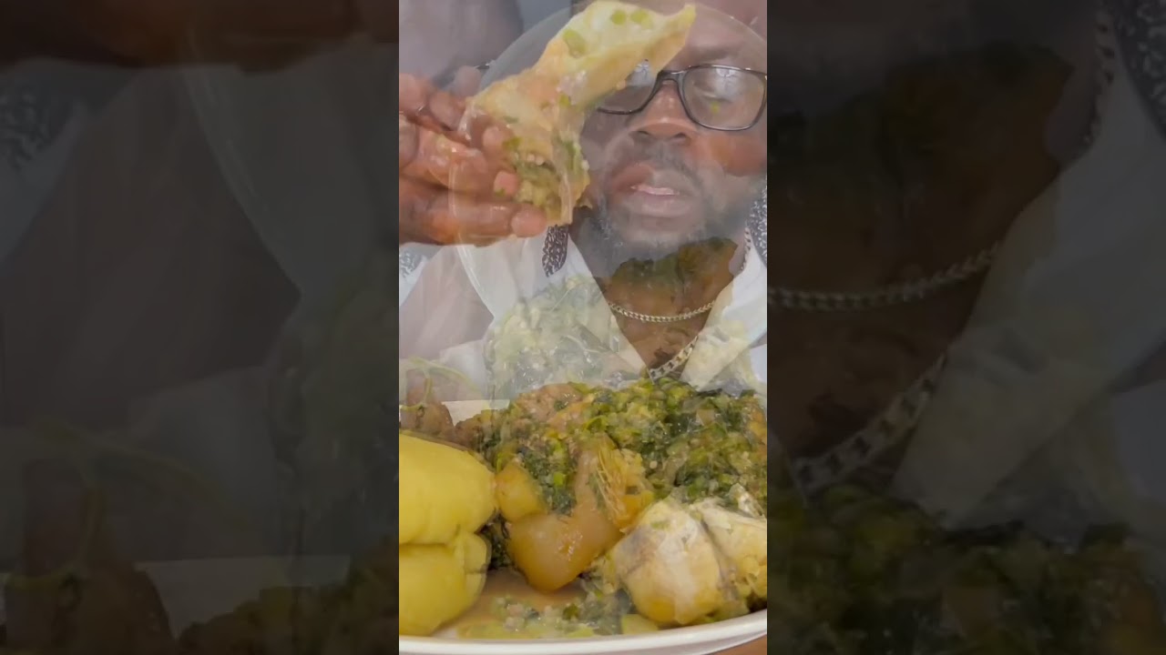 LOOK AT WHAT MY WIFE MADE ME OKRA SOUP WITH GOAT MEAT AND FUFU 😋🤤 